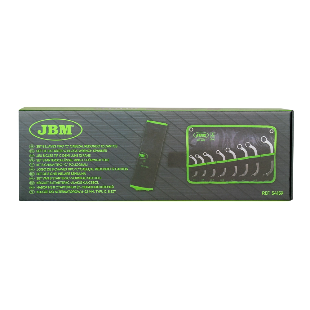 Set 8 chei inelare semiluna JBM 54159, deschidere chei 6x7 mm, 8x9 mm, 10x11 mm, 12x13 mm, 14x15 mm, 16x17 mm, 18x19 mm, 20x22 mm