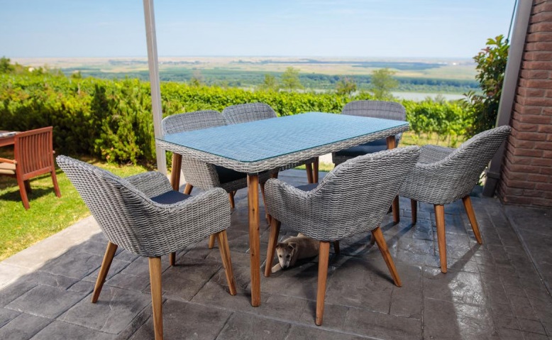 Fotoliu pentru terasa din ratan VILLAGER DIXON 060358, 56x60x81.5 cm, perna 3 cm, gri