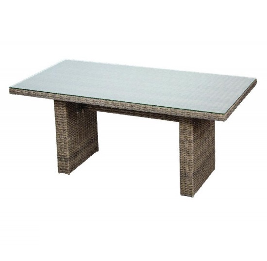 Masa de terasa din ratan VILLAGER SICILY 060356, blat din sticla securizata 5 mm, 200x100x75 cm, bej