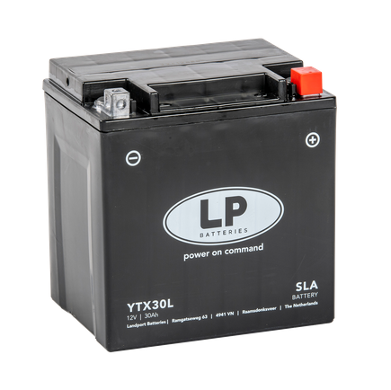 Baterie moto LANDPORT AGM (SLA) YTX30L, tensiune 12V, amperaj 30 Ah, curent pornire EN 385 A, 166 x 126 x 173 mm