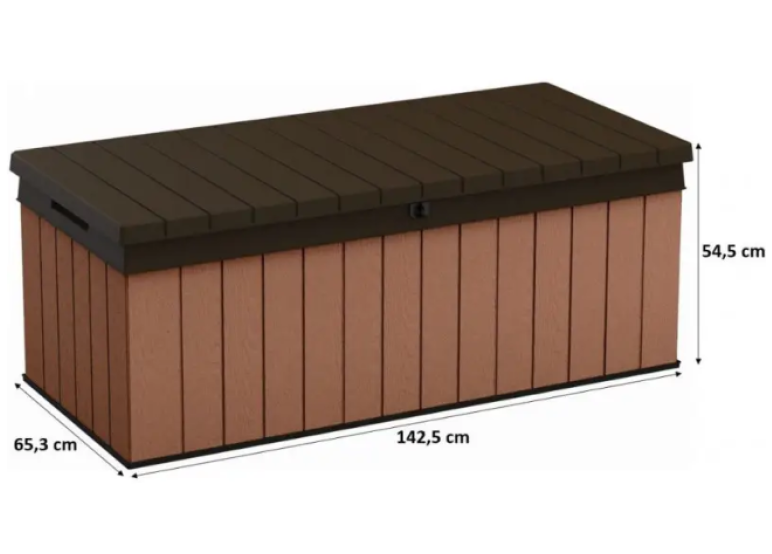 Lada de depozitare pentru gradina KETER Darwin 252666, volum 380 litri, 142.5 x 65.3 x 54.5 cm, polipropilena, maro