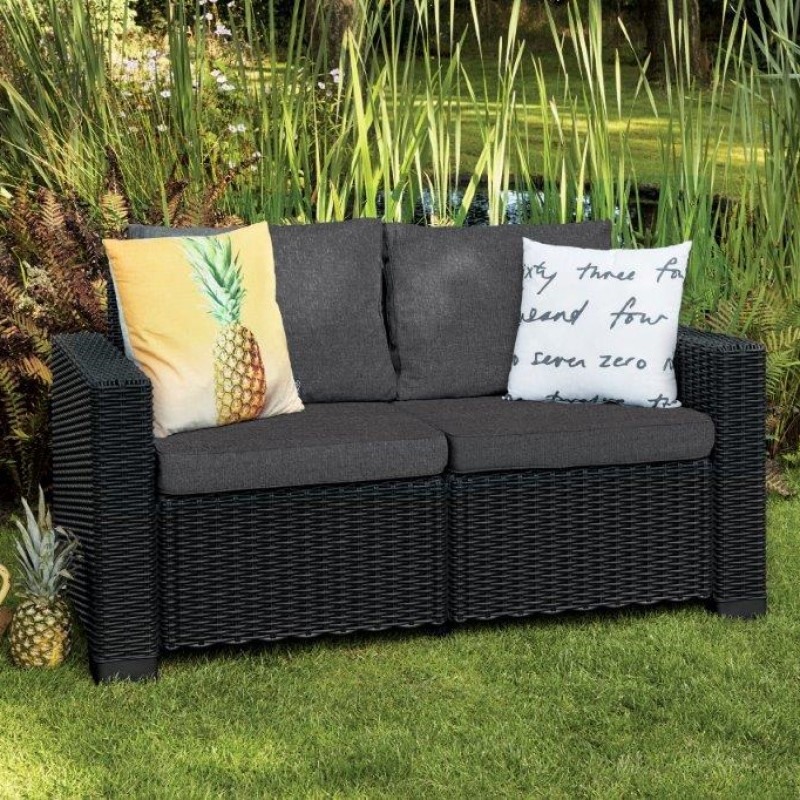 Canapea de gradina cu 2 locuri KETER California 252816, grafit, polipropilena, 2 perne, 120 x 70 x 42 cm