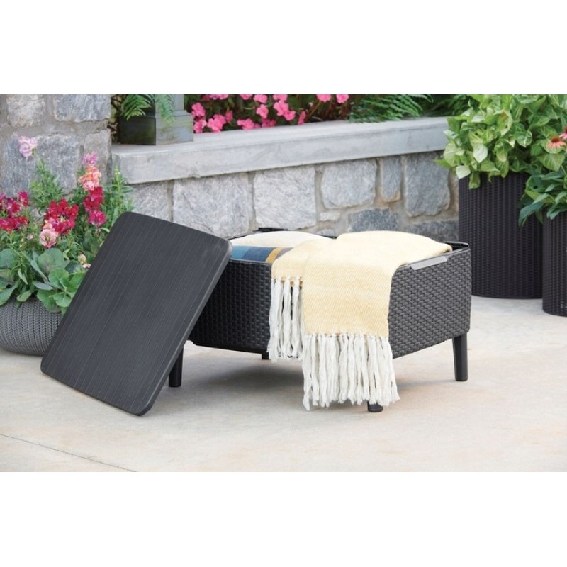 Set mobilier gradina KETER Salemo 253220, canapea 2 locuri, 2 fotolii, masa dreptunghiulara cu spatiu depozitare, cu perne, grafit, polipropilena