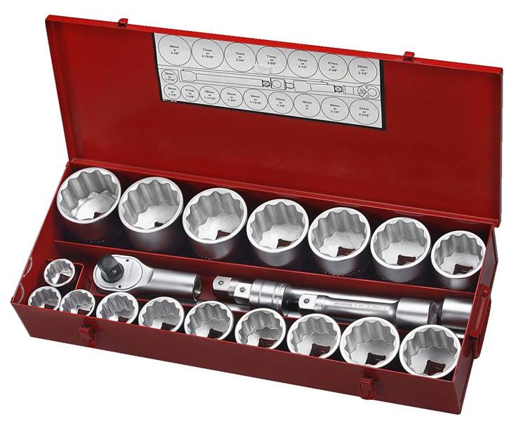 Set 21 chei tubulare clichet FORCE, profil bi-hexagonal, 24 dinti, antrenor patrat 1 inch