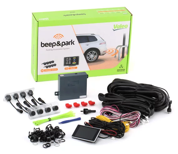 Kit parktronic cu 8 senzori de parcare VALEO 632202, 12V, montare fata/spate, fata/spate, display LCD, compatibil cu vehicule cu carlige de remorcare