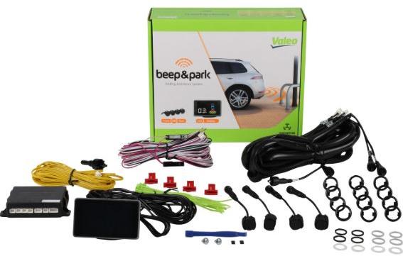Kit 4 senzori de parcare cu avertizare sonora VALEO 632201, 12V, montare fata/spate, display LCD, compatibil cu vehicule cu carlige de remorcare