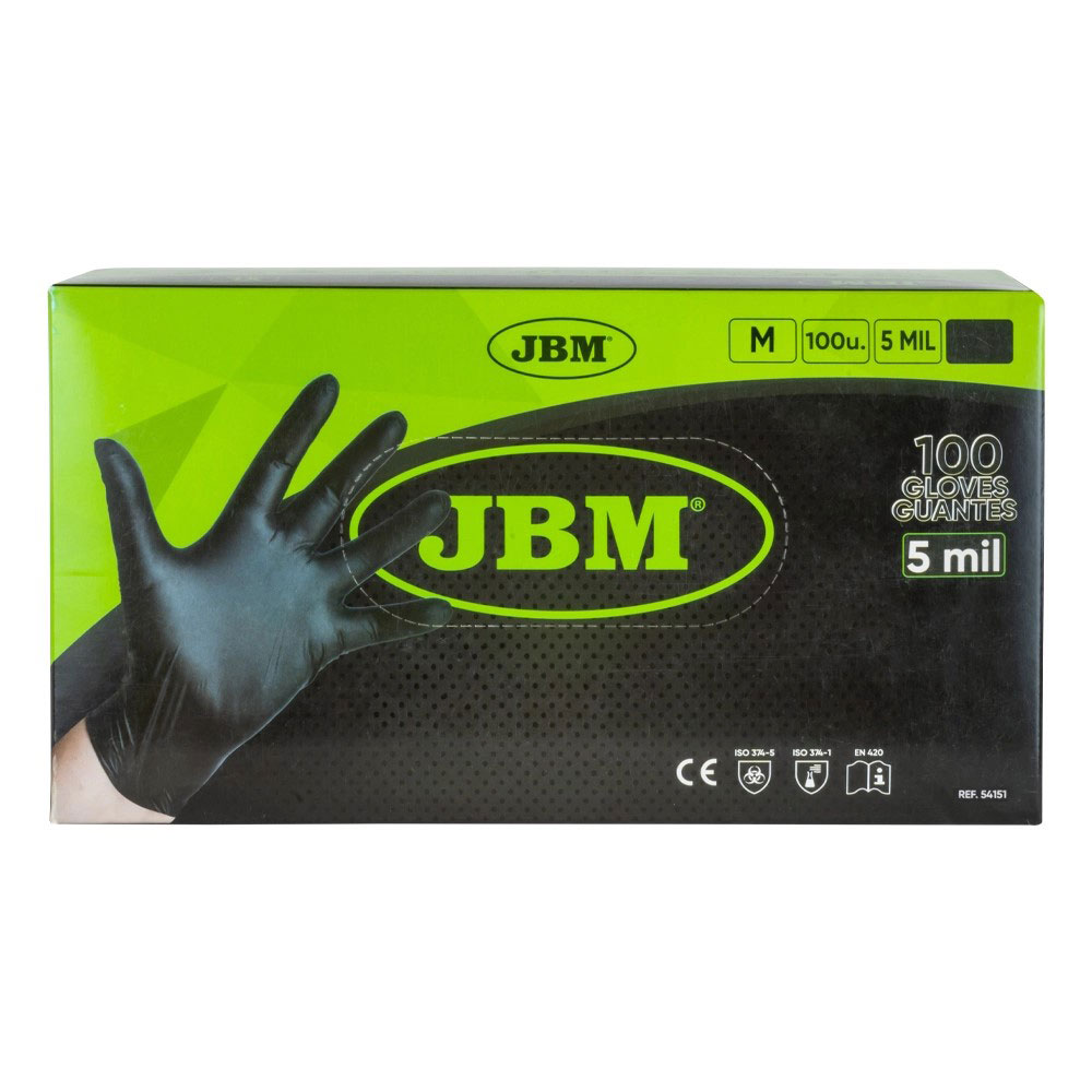 Set 100 manusi de unica folosinta JBM 5MIL 54151, din nitril, marime M, negru