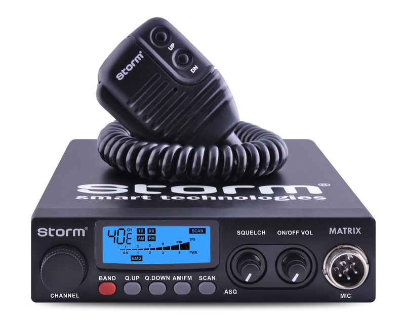 Statie radio CB STORM Matrix 20 03001006, 4W, SMD, mod FM, Autosquelch, LOCK-blocarea tastelor, mod SCAN, control Squelch, 40 de canale, Quick Up/Down