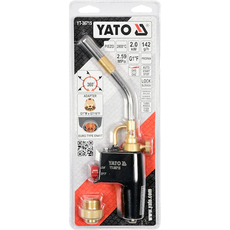 Arzator gaz profesional YATO YT-36715, 2 kW, aprindere piezo, reglarea gazului