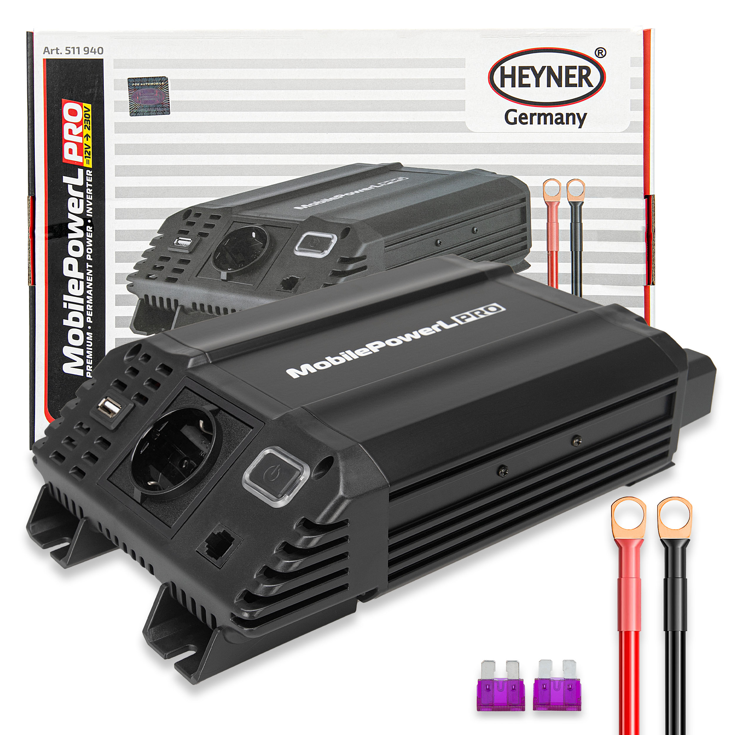 Invertor de tensiune auto HEYNER Premium L Pro 511940, 600-1200 W, intrare 12V, iesire 230V, priza USB