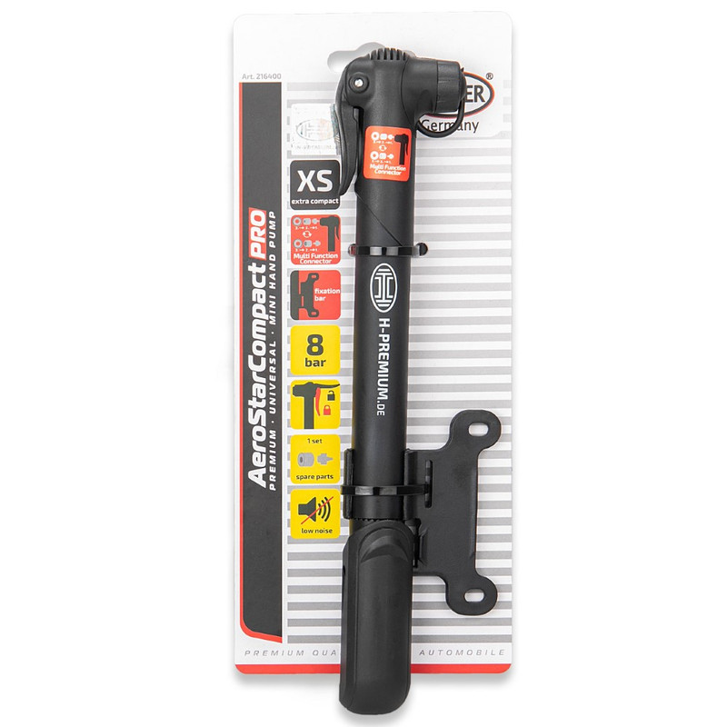 Pompa manuala pentru biciclete HEYNER 216400, 8 bar, suport montare, mufe Schrader, Presta si Dunlop