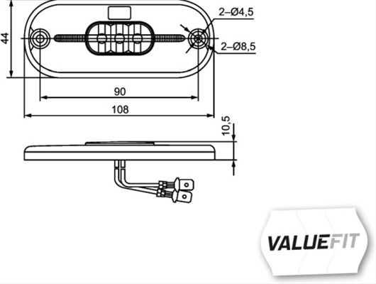 Lumina de pozitie HELLA 2PS 357 009-101, 44 x 108 mm, LED, 0.5 W, 24 V, portocaliu, lungime cablu 150 mm