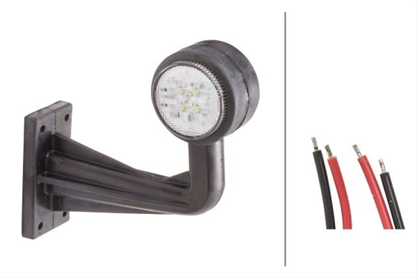 Lampa de gabarit lunga HELLA 2XS 357 005-031, LED, 30V, 12/24V, unghi 90 grade, sticla transparenta, partea stanga