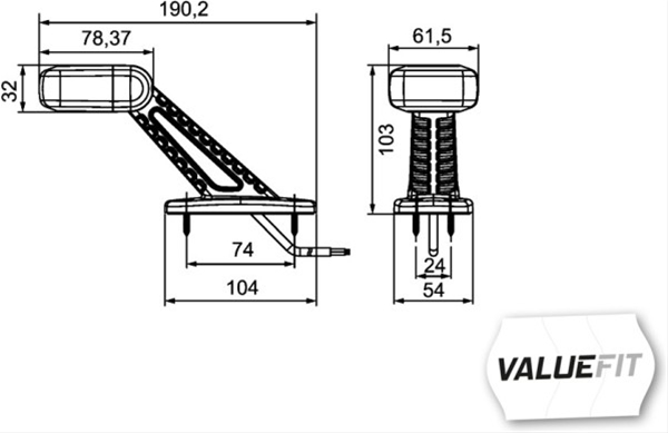 Lampa de gabarit oblica HELLA 2XS 357 006-021, LED, 30V, 12/24V, unghi 45 grade, sticla transparenta, partea dreapta