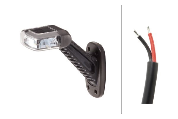 Lampa de gabarit oblica HELLA 2XS 357 007-011, LED, 30V, 12/24V, unghi 45 grade, sticla transparenta, partea stanga