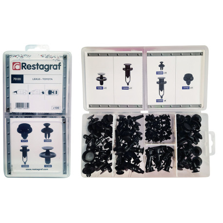 Set 100 clipsuri auto RESTAGRAF A70181, plastic, pentru Lexus, Toyota, cutie depozitare