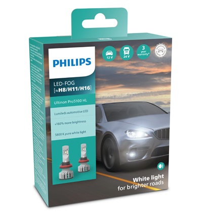 Set 2 becuri LED auto PHILIPS Ultinon Pro5100 LED-FL 11366U51X2, 12/24V 9W, PGJ19, 5800K