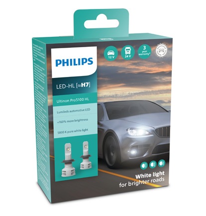 Set 2 becuri LED auto PHILIPS Ultinon Pro5100 LED-FL 11972U51X2, 12/24V, 12W, PX26d, 5800K