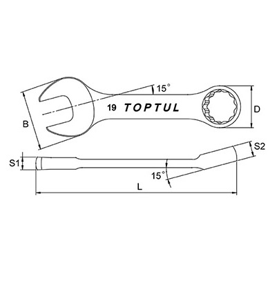 Cheie combinata scurta TOPTUL AAAF1717, cot 15 grade, deschidere cheie 17 mm, lungime 127 mm, otel crom vanadiu, finisaj satinat