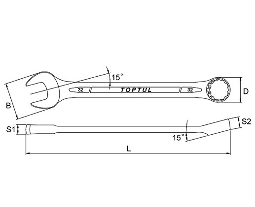 Cheie combinata TOPTUL AAEB6565, deschidere cheie 65 mm, lungime 699 mm, crom vanadiu, finisaj satinat