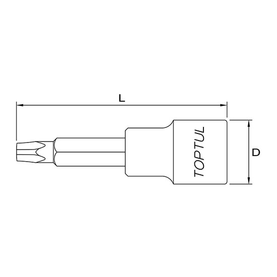 Bit cu soclu tubular TOPTUL BCOA1620, prindere patrat 1/2 inch, profil torx T20, lungime 100 mm, otel crom vanadiu