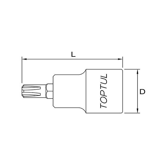 Bit cu soclu tubular TOPTUL BCQA1606, prindere patrat 1/2 inch, profil torx M6, lungime 55 mm, otel crom vanadiu