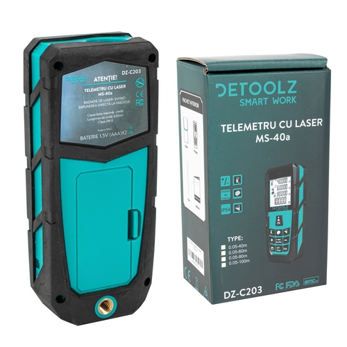 Telemetru cu laser Detoolz, MS-40a, precizie 1.5 mm, laser 635NM, oprire automata