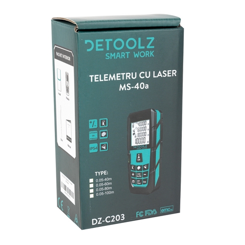 Telemetru cu laser Detoolz, MS-40a, precizie 1.5 mm, laser 635NM, oprire automata