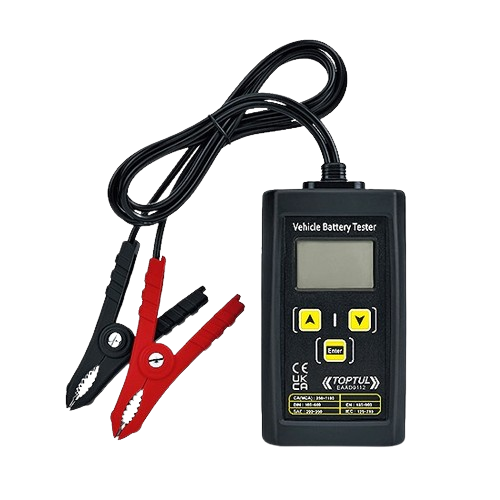 Tester baterii auto 12V cu display digital TOPTUL EAAD0112, cabluri 0.85 m, masurare voltaj, voltaj pornire motor, voltaj incarcare