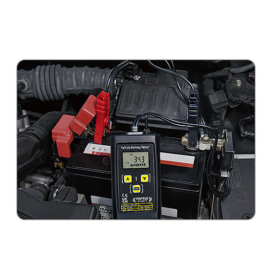 Tester baterii auto 12V cu display digital TOPTUL EAAD0112, cabluri 0.85 m, masurare voltaj, voltaj pornire motor, voltaj incarcare