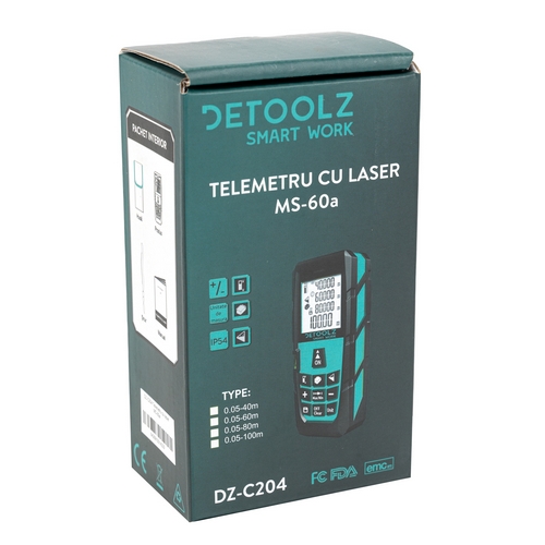 Telemetru cu laser Detoolz, MS-60a, precizie 1.5 mm, laser 635NM, oprire automata