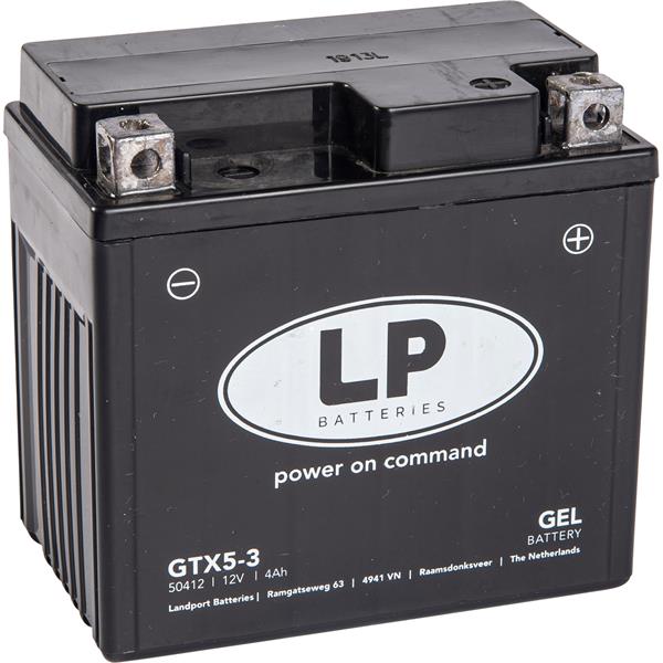 Baterie moto LANDPORT GTX5-3 GEL, tensiune 12 V, amperaj 4 Ah, curent pornire 60 A, 114 x 71 x 106 mm, borna dreapta plus