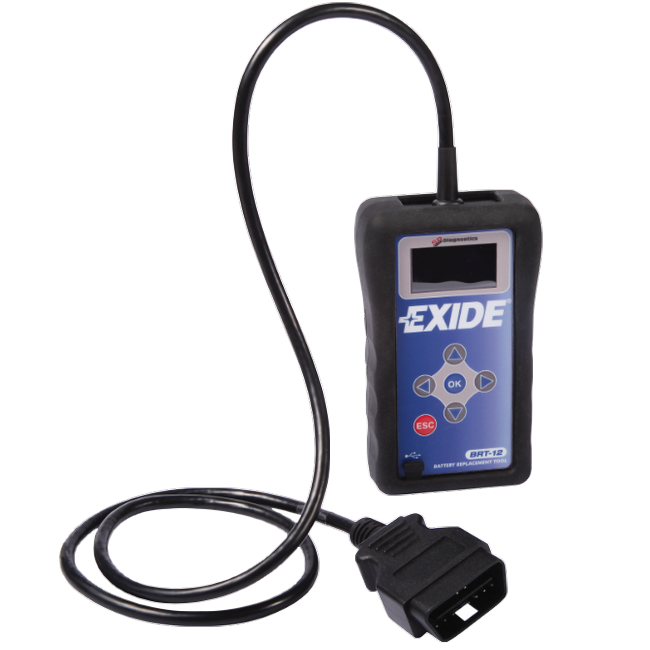 Tester inlocuire baterii auto EXIDE BRT-12, stergere erori baterie, 12 limbi, alimentare directa de la bateria auto