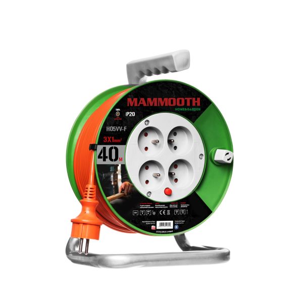 Prelungitor MAMMOOTH EXT/DG/5VV-F3X1/40M/4E, 4 prize, lungime 40 m, 2500 W, 230 V, IP20, sectiune 1 mmp