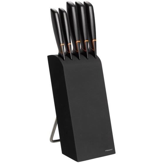 Set 5 cutite cu suport FISKARS Edge, otel inoxidabil, negru
