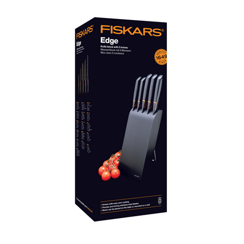 Set 5 cutite cu suport FISKARS Edge, otel inoxidabil, negru