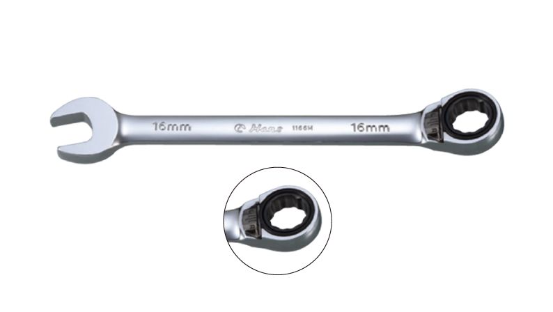 Cheie combinata cu clichet reversibil HANS 1166M/17, deschidere cheie 17 mm, lungime 224 mm
