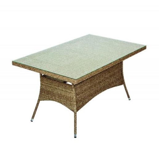 Masa de terasa din ratan cu sticla securizata VILLAGER Bay 060372, 150 x 90 x 75 cm, cadru metalic, maro