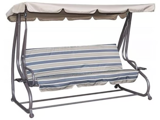 Balansoar de gradina VILLAGER CRETE DELUXE 067207, suspendat, structura din metal, spatar reglabil, 230 x 125 x 164 cm, gri/alb