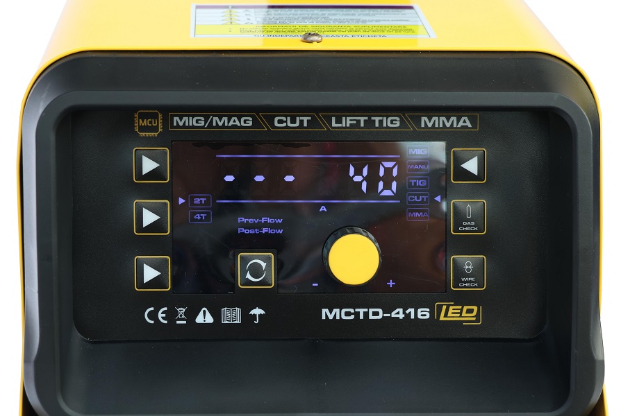 Aparat multifunctional pentru sudura ProWELD MCTD-416L 4551000002, monofazat, putere maxima absorbita 7.5 kW, tip sudura CUT/TIG/MMA/MIG
