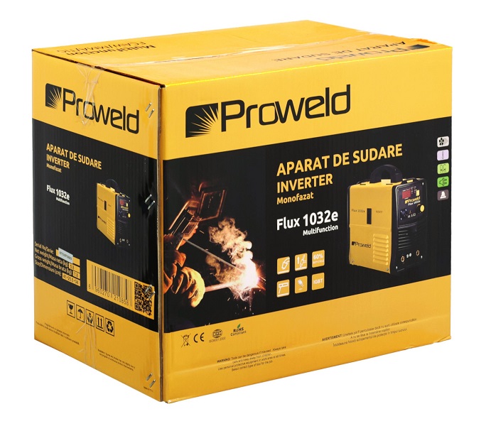 Invertor pentru sudura ProWELD Flux1032e Multifunction 4550000010, monofazat, putere maxima absorbita 4.8 kW, tip sudura FCAW, MMA si TIG