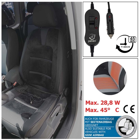 Husa scaun auto cu incalzire PETEX Capri 38370004PX, alimentare 12 V, 2 niveluri de incalzire, telecomanda, 124 x 54 cm