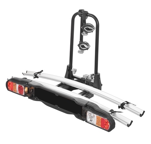 Suport auto pentru 2 biciclete GREEN VALLEY Tilt 160667, rabatabil, prindere pe carlig, capacitate maxima incarcare 60 kg, alimentare lumini priza 13 pini