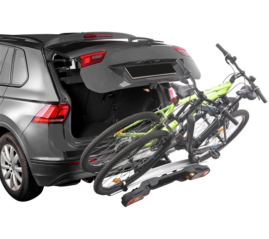 Suport auto pentru 2 biciclete GREEN VALLEY Tilt 160667, rabatabil, prindere pe carlig, capacitate maxima incarcare 60 kg, alimentare lumini priza 13 pini