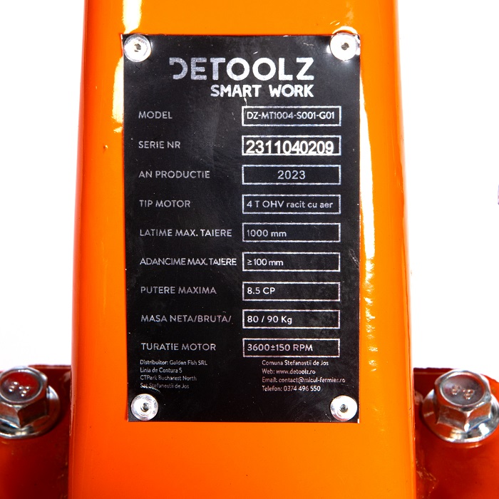 Motocultor DETOOLZ DZ-MT1004-S001-G01, motor benzina 4T, 212 CC, 8.5 CP, 4 viteze, pornire manuala, cu roti cauciuc