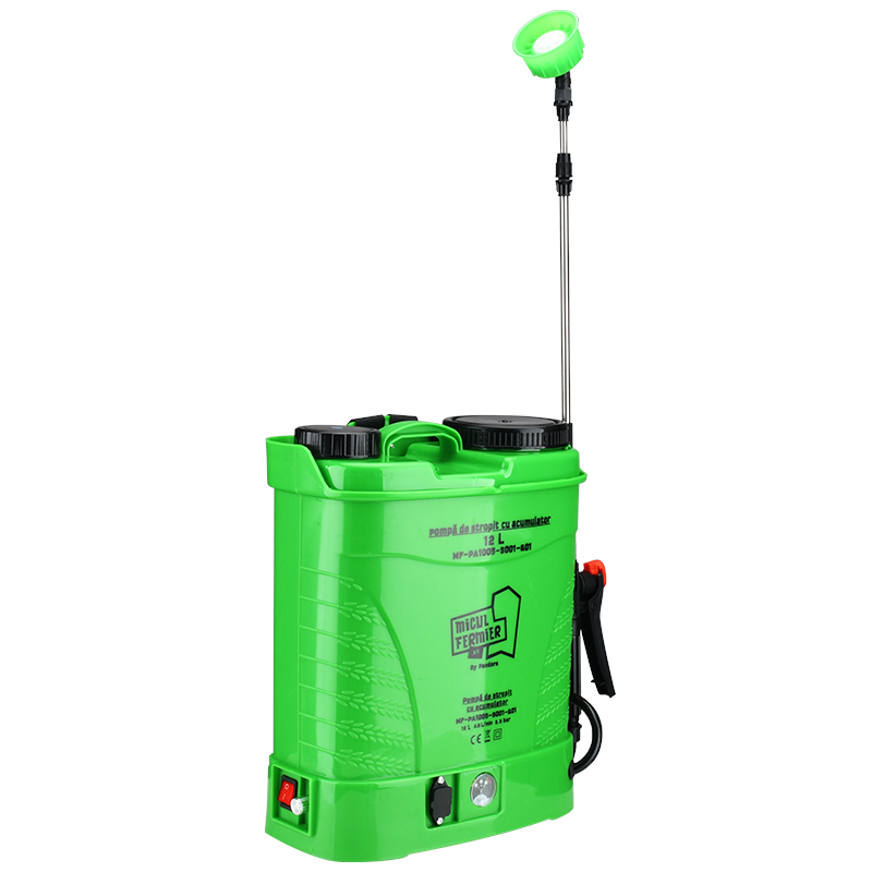 Pompa de stropit cu acumulator 8 Ah MICUL FERMIER MF-PA1005-S001-G01, rezervor 12 litri, debit 2.6 l/min, presiune max 5.5 bar, tija 58 cm