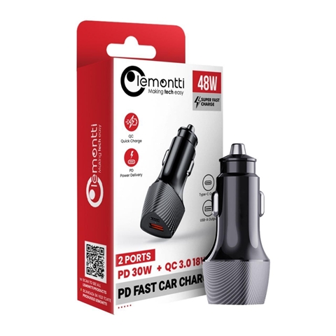 Incarcator auto LEMONTTI 6420628100212AE, Super Fast Charge, 48W, 1 x 30W Type-C, 1 x QC3.0 USB-A, negru