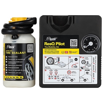 Kit compresor auto si solutie etansare AIRMAN ResQ Pilot 71-047, alimentare priza auto 12V, 6W, 6.2 bar, debit aer 6 l/min