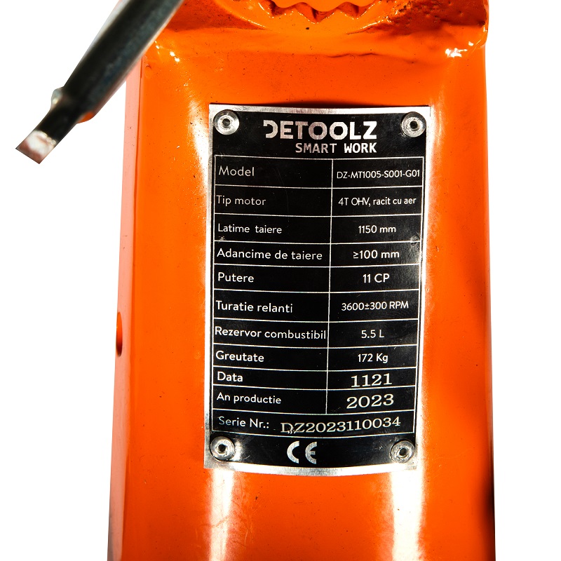Motocultor DETOOLZ DZ-MT1005-S001-G01, 11 CP, 418 CC, motorina, 4T, 3 viteze, pornire electrica, cu roti
