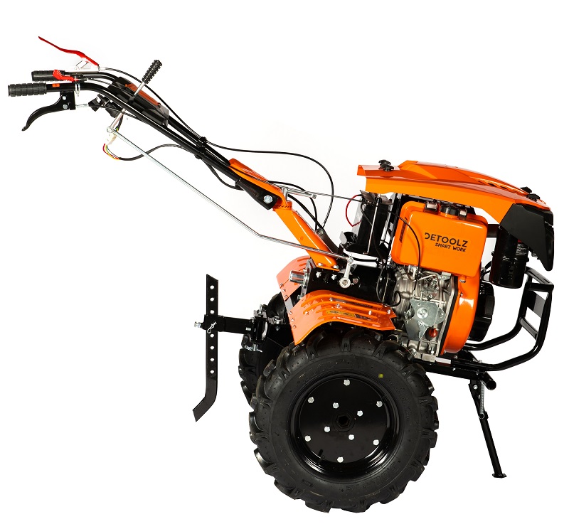 Motocultor DETOOLZ DZ-MT1005-S001-G01, 11 CP, 418 CC, motorina, 4T, 3 viteze, pornire electrica, cu roti